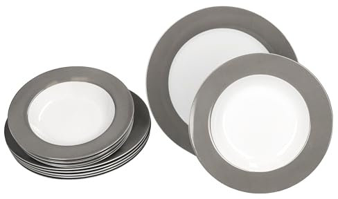 MamboCat Servizio da tavola da 12 pezzi, in porcellana colorata per 6 persone, 6 piatti fondi e 6 piatti piani, piatti piani e piatti profondi per colazione, pranzo e pane