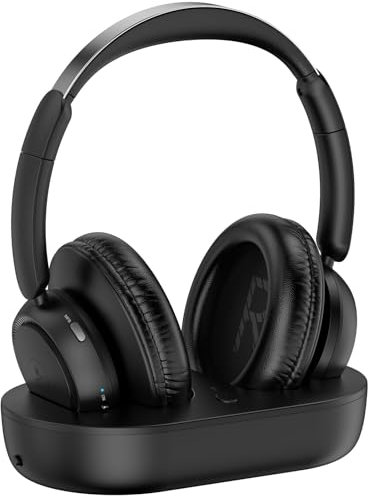 LETSACTIV Funkkopfhörer für Fernseher, kabellose TV-Kopfhörer mit TV-Sender-Ladestation für Senioren, Hörgeschädigte, Keine Audioverzögerung, Blutooth-Kopfhörer, Plug-and-Play, Schwarz