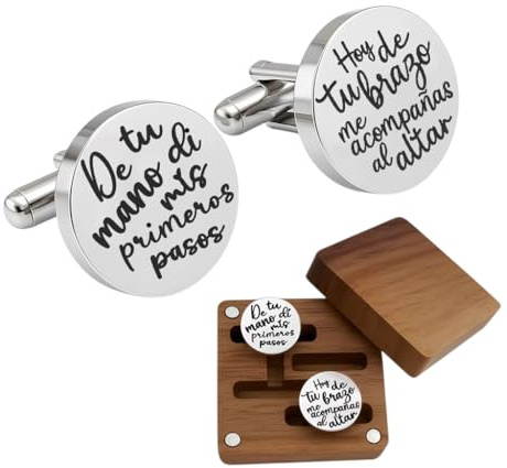 Gemelos Padrino Boda personalizados en acero- Regalo original padrino en acero inoxidable- Gemelos camisa hombre acero (Acero inoxidable) Regalo Personalizado Padre Gemelos Camisa bodas