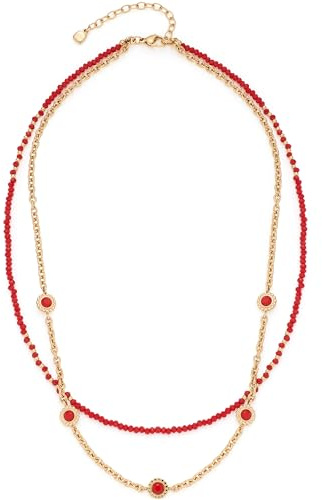 JEWELS BY LEONARDO Halskette Florena • doppelreihige Kette aus goldfarbenem Edelstahl • aufgereihte rote Glassteine und eingesetzte Blüten-Elemente • 42-47 cm Länge • Damen Schmuck • 023545