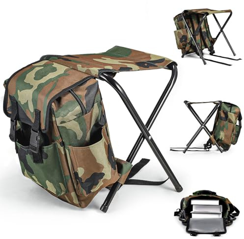 HumiLuft Backpack Chair, 2 in 1 Folding Camping Chair with Backpack Waterproof, Foldable Fishing Tackle Bag with Stool Seat 100kg Max, 10L Backpacking Fishing Stool for Hiking Picnic Travel