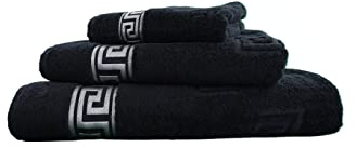 Arle-Living Luxus Medusa Gästetücher 30x50 cm im 4 er Pack - feinste Baumwolle/Hochflor Frottee mit Medusa Flachprägung und Silberner Medusa Bordüre (Schwarz mit Silber, 4er Pack Gästetuch 30x50 cm)