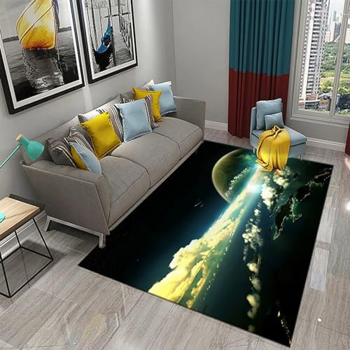 Kinderteppich 3D Universum, Weltraum, Planet, Galaxie, Landschaft Indoor Rutschfester Teppich, Weicher Flanell, Wohnzimmerteppich Junge Teenager Schlafzimmer Teppiche Waschbar 80 X 120 Cm - Le -9G3U3P