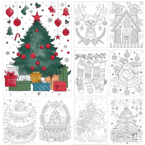 Zhanmai Weihnachtskarten zum Ausmalen, 12,7 x 17,8 cm, 8 Stile, Weihnachten, DIY-Karten, Malen, Basteln für Kinder, Erwachsene, Weihnachten, Geburtstag, Geschenk, Partygeschenke, 48 Stück