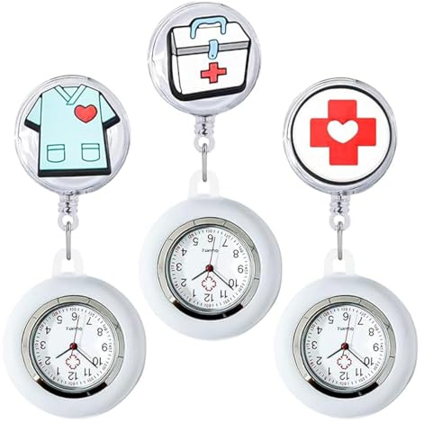 CENPEK 3PCS Krankenschwester Uhr Mini Anhänger Uhr Armband mit Einziehbarem Stretch Frauen Krankenpflege Uhr Taschenuhr