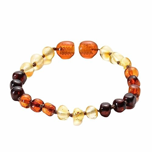 Tolldek Pulsera de ámbar de 8 mm, para hombre y mujer, con piedras naturales auténticas, pulsera de pareja para él y ella, 15 cm, 15CMx8MM, Ámbar