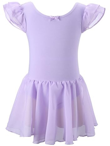 AMEEDA Balettdräkt, dansklänning, korta ärmar, ballerina-klänning, barn, dans, balettdräkt, tyllkjol, flicka, kropp, bra present till barn (lavender, 8)