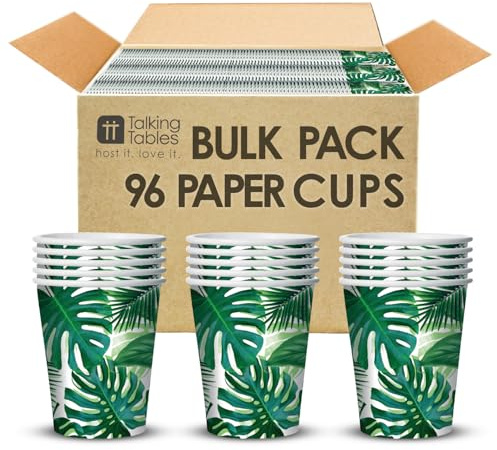 Talking Tables 96 x Bulk Pack Tropical Disposable Paper Party Cups HOME Recyclable, Eco-friendly, Summer Garden, Kids Birthday, Jungle, Hawaiian, Fiesta Themed BBQ (250ml/9oz)