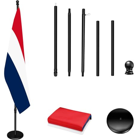 Mât de drapeau d'intérieur avec socle 200 cm-252 cm surélevé et abaissé pour régler la hauteur, la base ajoute du poids, mâts de drapeau pivote à 360 degrés, 90 x 150 cm, drapeau de la France Convient