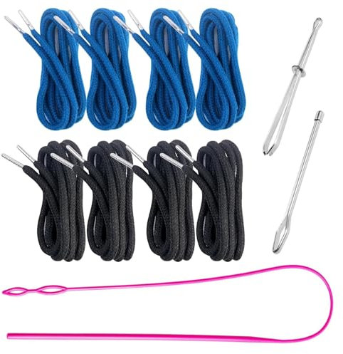 Yuiturt 8Pcs Drawstring Cords Replacement Kit with Three Easy Threaders, Round Cotton Drawstring for Hoodies, Sweatpants, Sweaters, Encrypted Cotton Rope with Durable Metal Tips Drawstring