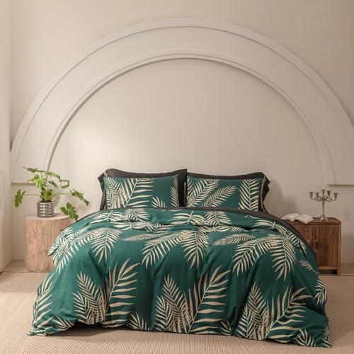 YASMENG Bettwäsche 135x200 Gold Grün Blätter Bettwäsche Gold Blätter Motiv Modern Aesthetic Weich Mikrofaser Bettbezug Set 2teilig mit Reißverschluss und 80x80 cm Kissenbezug