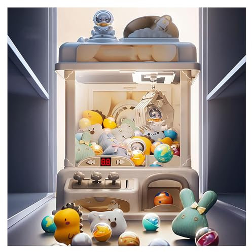 CUCUKAKA Machine à Pince ， Machine Attrape Bonbon avec Musique et Lumières,2 Poupées Panda,25 Peluches,20 Gashapons ， Machine Attrape Bonbon pour Garçons Filles Âge 5-8-10-13