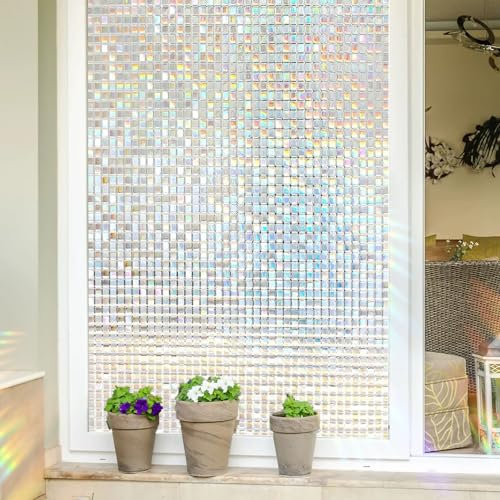 Milchglasfolie Fenster 30 x 330 cm, Privatsphäre, Uv-Schutz, Sonnenschutz, Gegen Hitze, Haftend Ohne Klebstoff, Tönungsfolie Fenster Verspiegelte, Mosaik