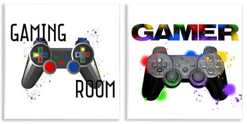 Stupell Industries Retro Gaming Room Control 2-teiliges Wandschild, Kunst-Set, Design von Kim Allen, Marcus Prime, 30,5 x 30,5 cm