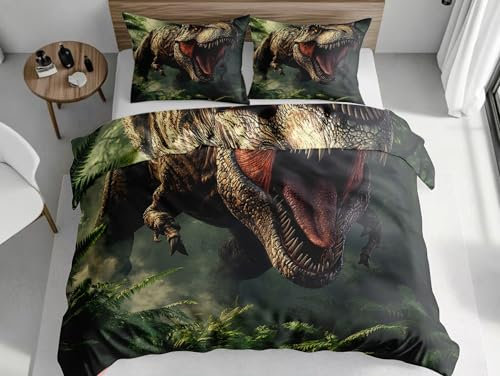 SKOEUI Set di Biancheria da Letto Dinosauro Animale Set Copripiumino in Morbido Microfibra Copri Piumino Traspirante Ipoallergenica Completo Copripiumino Singolo 140x200 cm Verde
