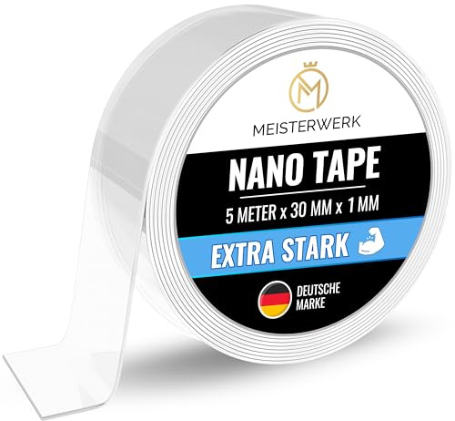 MEISTERWERK - Doppelseitiges Nano-Klebeband [EXTRA STARK] - Klebstofffrei & Spurlos dank Gecko-Effekt I Rutschfest - Waschbar & Wiederverwendbar