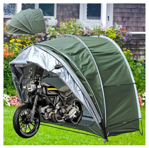 Fxiaobin Box Moto per Esterno Appeso 2 in 1 Tenda da Moto per Mobili da Giardino,Biciclette,Moto Tettoia per Auto da Esterno Box Auto da Esterno,Green
