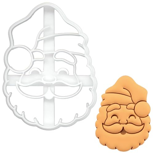 BAKERLOGY Cute Santa Claus Cookie Cutter - Smiling Father Christmas Biscuit Embosser, Festive Fondant Stamp for Holiday Baking, Ideal for Xmas Cakes, Icing, Clay and Crafts