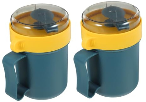 Luxshiny Parfaitbecher im Japanischen Stil aus Kunststoff Mikrowellengeeignete 2 Tragbarer Frühstücksbecher mit Deckel und Löffel Stilvolles Design 2 Stück für Unterwegs
