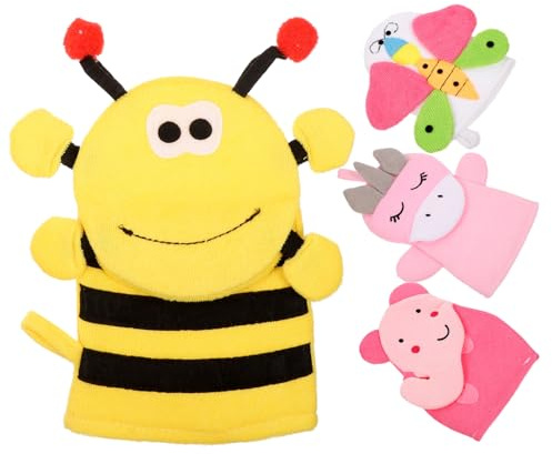 Pack Cartoon Badehandschuhe für Kinder, Composite Cotton | Duschpeelinghandschuhe für Hals und Haut, Weiche Struktur, 4 Stück für Bad und Dusche Zufälliger Stil