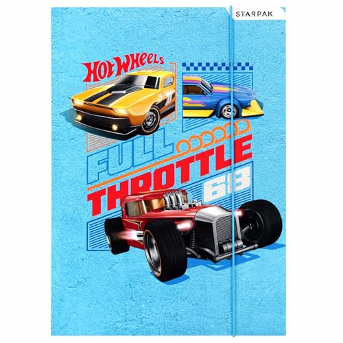 Hot Wheels STARPAK Laminated School Folder with Elastic Band Cars A4 for boy, Schedule, Multiplication Table (Hot Wheels A)