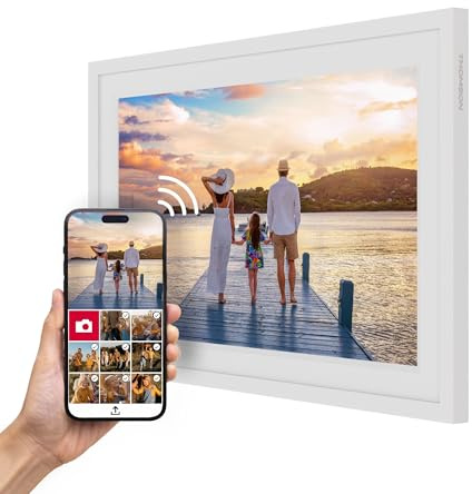 Thomson 10 Pollici Cornice Digitale Bianco Risoluzione HD 1280 IPS Touch, WiFi, Rotazione Automatica, Multiutente, Video, Slideshow