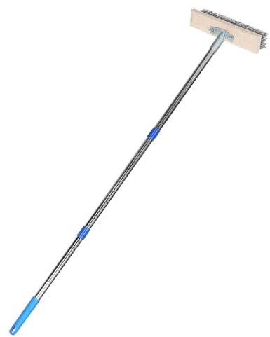 VANZACK Balai à Fil Acier Inoxydable Robuste avec Manche Réglable pour Nettoyage Extérieur Terrasse Garage Jardin Brosse Longue Manche pour Sols Béton et Grandes Surfaces