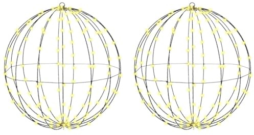 vidaXL Ball mit 384 LEDs 2 pcs Warmweiß 59,5 x 59,5 x 63 cm Metall, Wohnzimmer, Moderne Weihnachten, Festliche Deko, runde Ornamente, LED-Lichter, saisonale Akzente
