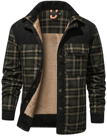 Generisch Veste d'hiver à carreaux pour homme - Veste de sport doublée - Veste en flanelle thermique à carreaux - Veste polaire avec plusieurs poches - Doublure intérieure chaude - Chemise de bûcheron