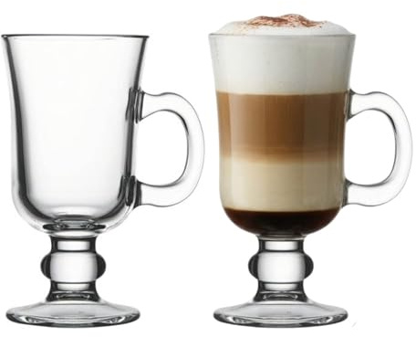 UNIQUE HOME LIVING Irish Coffee Glasses, Set of 2 Latte Glasses, 200ml Coffee Mugs with Handle, Footed Design for Ice Cream Latte Cappuccino Hot Drinks Chocolate Espresso Cocktails
