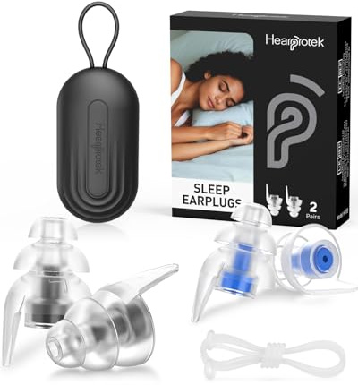 Hearprotek Ear Plugs for Sleep,2 Pairs Silicone Comfy Noise Cancelling Ear Plugs for sleeping-36dB Noise Reduction Ear Defenders earplugs for Sleep,Flying,snoring,Focus,Travel,Tinnitus Anxiety Relief