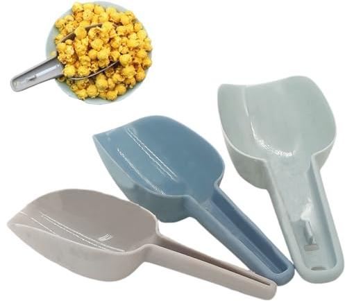 Porgeel 3 st skopor för mat 16,5 cm, 18 cm, 21 cm stapelbara plastskopor för behållare flerfunktionell mjölskopa set med krok för mjöl, is, ris, popcorn och mer