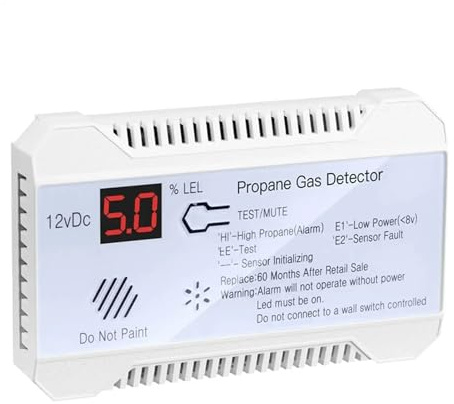 Detector de Gas, Detector de propano 12 V, Sensor Gas Natural GLP, Alarma Fugas, Sirena 85 dB for Coche, Caravana, hogar, medidor Digital (Blanco) para el Trabajo y el hogar