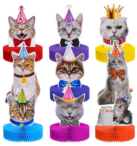 Bubaxuce 9 Piezas Decoraciones De Mesa con Diseño De Gatos Tema Gato Cumpleaños Fiesta Adornos Gatitos Complementos para Pastel Infantil Celebración De Niños