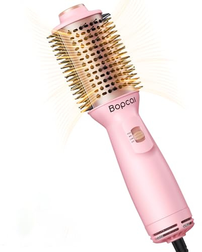 Bopcal Mini Spazzola aria Calda da Viaggio 4 in 1 - Ionico Spazzola Asciugacapelli Doppia Tensione Auto, con Spina US e UK, per Asciugatura, Lisciatura, Arricciatura e Volume