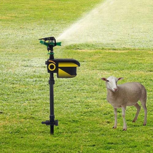 Aspersor activado por movimiento para gatos, perros, pájaros y ciervos – Aspersor con sensor de movimiento solar con cobertura de 1000 pies cuadrados, protección automática de jardín para patio
