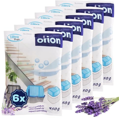 Orion - Deumidificatore granulato, 450 g x 6 ricariche, assorbitore di umidità, cloruro di calcio, deumidificatore universale, con profumo contro l'umidità