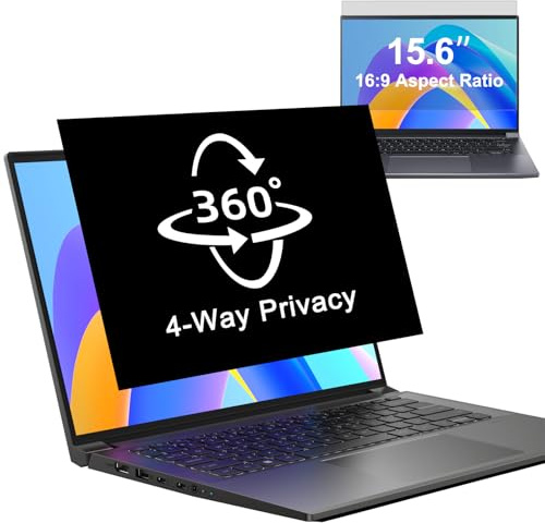 360° Laptop Privacy Screen Protector 15.6 Inch(16:9 Aspect Ratio) | Removable Laptop Screen Privacy Shield for Lenovo Hp Dell Acer Asus Thinkpad Envy Xps, Anti Glare Filter Protector