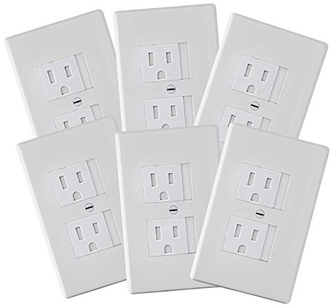 6-Pack Safety Innovations Self-Closing Outlet Covers (For Center Screw Outlets Only) - Measures 3Wide x 4.75High-An Alternative To Wall Socket Plugs for Child Proofing Outlets, (1-Screw), (White)