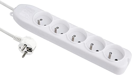 Electraline 32005 Basic Bloc Multiprises 5 Prises Section 3G1 mm², Blanc, Longueur 1,5 m