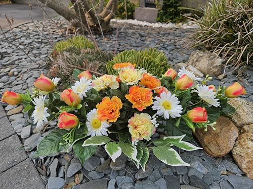 roselynexpress Composition de Fleurs Artificielles Lesté Ciment pour Une Parfaite Tenu à L' Extérieur. Réalisé par Nos Soins. Fleurs de Qualité.