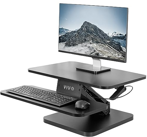 VIVO Schreibtisch-Konverter, höhenverstellbar, 63,5 cm, kompakter Sitzständer, Tisch-Monitorerhöhung, Workstation, schwarz