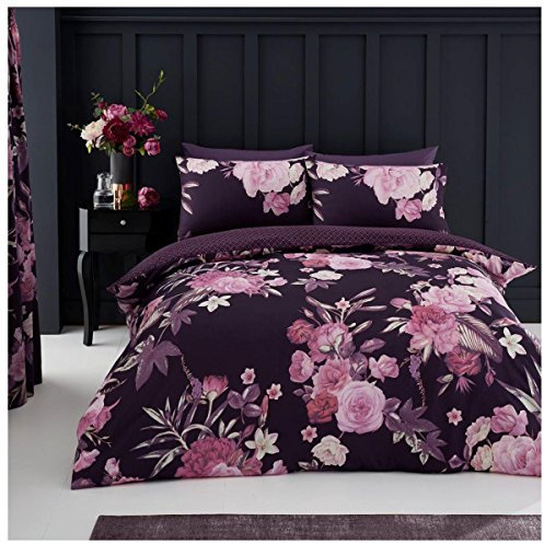 GAVENO CAVAILIA Luxurious FLORA Bed Set with Duvet Cover and Pillow Cases, Polyester-Cotton, Purple, King