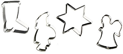 Lares Große Ausstecher/Ausstechformen Sets - Größe von 10-12cm - aus Weißblech - 4er Set Engel + Nikolaus + Stern + Stiefel - Made in Germany