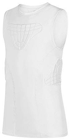 TUOYR Youth Padded Compression Shirt Kids Boys Pad Sleeveless Vest Protective Shirts Rib Chest Protector for Football Baseball Basketball（4-pad