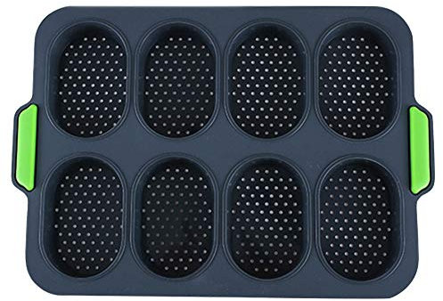 SADA72 Moule à pain, 8 grilles, en silicone antiadhésif, perforé, pour pain français et baguette