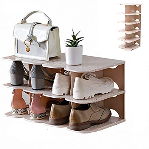 Souarts DIY Schuhregal Schmal/Breit, Stiefel Schuhe Hausschuhe Standregal Schuhschrank Schuhregale Organizer für Schrank Flur Schlafzimmer Eingang Schlafzimmer(Khaki，24 * 26.8 * 63cm)