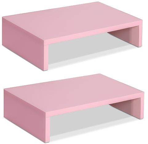 TEAMIX Pink Monitor Stand Riser-2 Pack,Wood 2 Tier Adjustable Monitor Stand Dual Monitor Riser for 2 Monitors/Laptop/PC Computer Stand for Desk