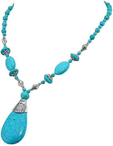 Gleamart Long Turquoise Gemstone Sweater Chain Bohemian Beaded Necklace for Women 02