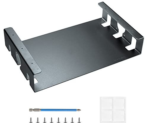 Under Table Shelf - Grey Under Desk Laptop Holder, PC & Mac Mini Mount, Storage Organizer